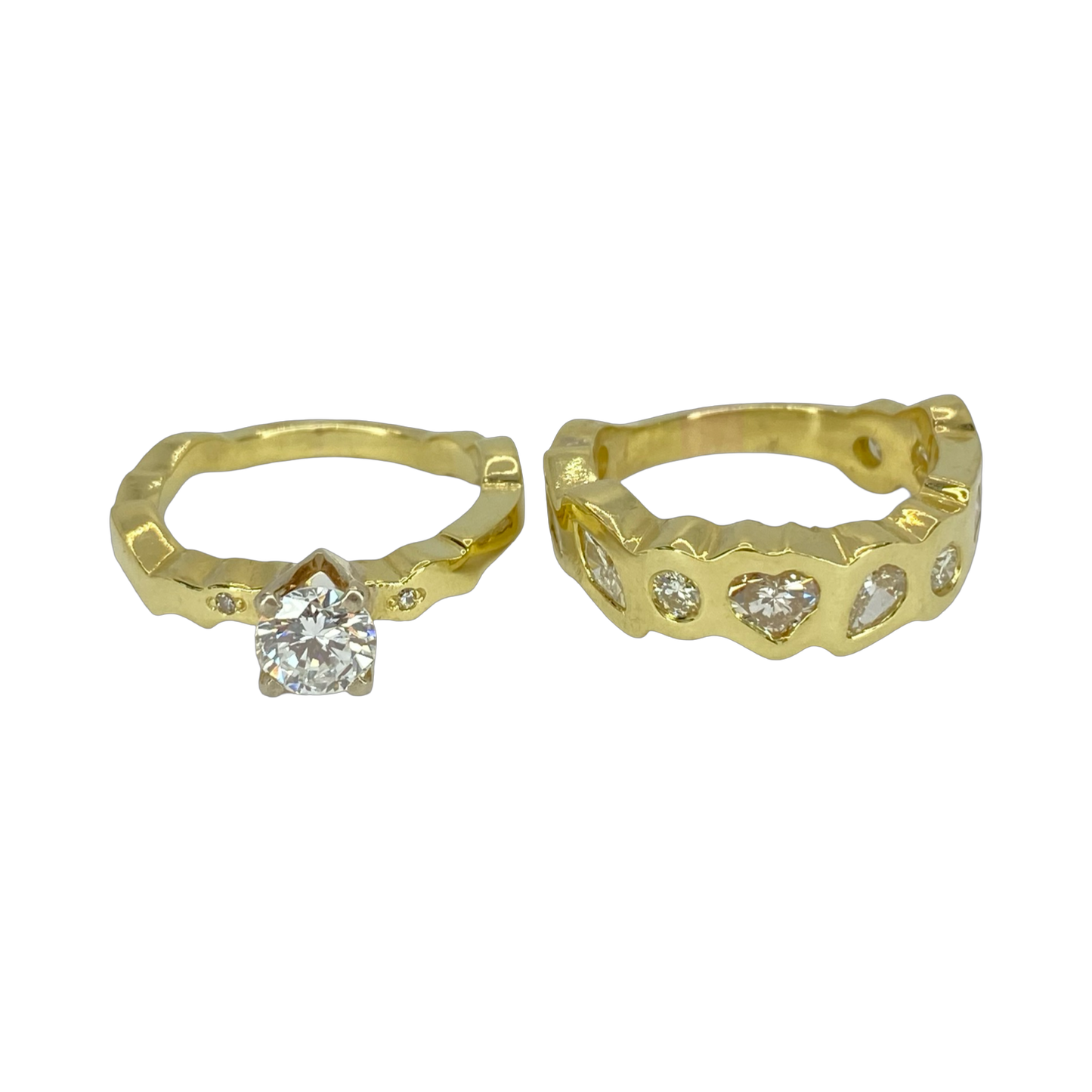 Estate Jewelry 18K Yellow Gold Diamond Bridal Ring Set 1.80 Carats TW