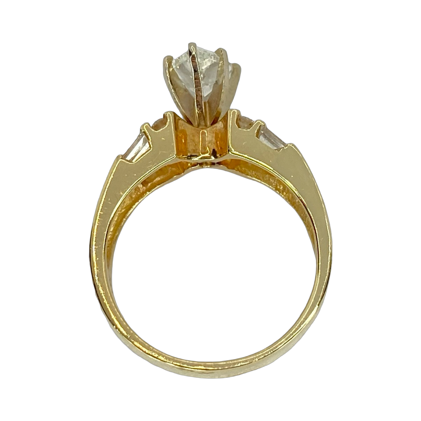 Estate Jewelry 14K Gold Pear Diamond Ring 0.75 Carat and 0.30 Carat Baguettes