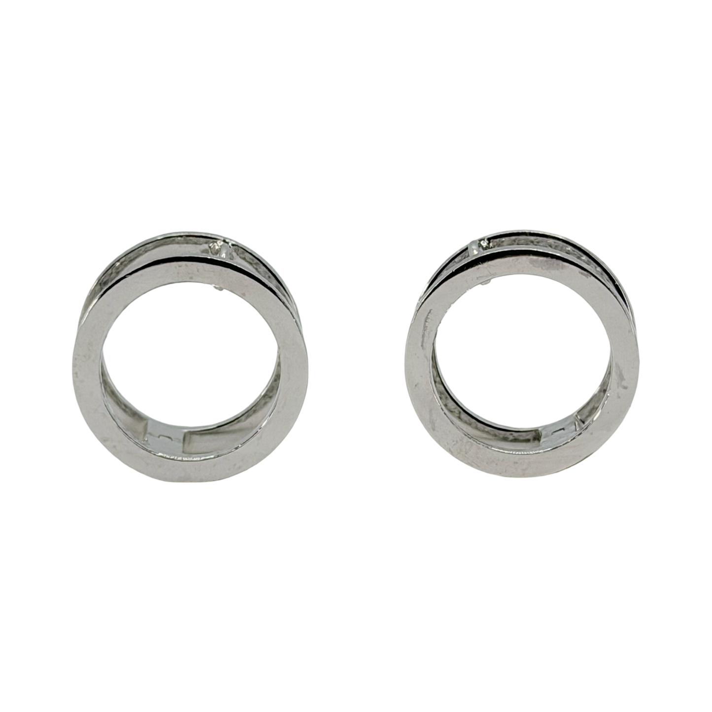 14K White Gold Double Hoop Earrings with CZ Stones