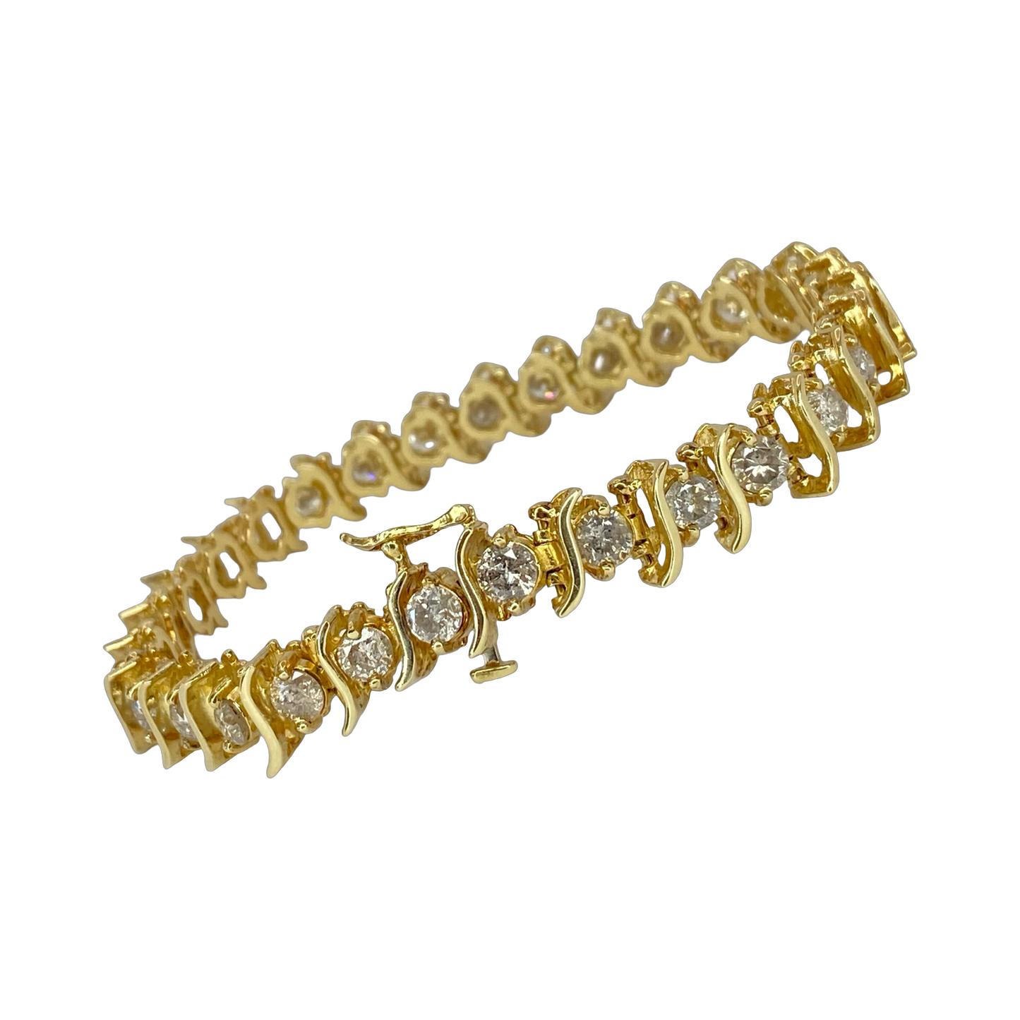 Estate Jewelry 10K Yellow Gold 7.00 Carats Diamond  "S" Tennis Bracelet