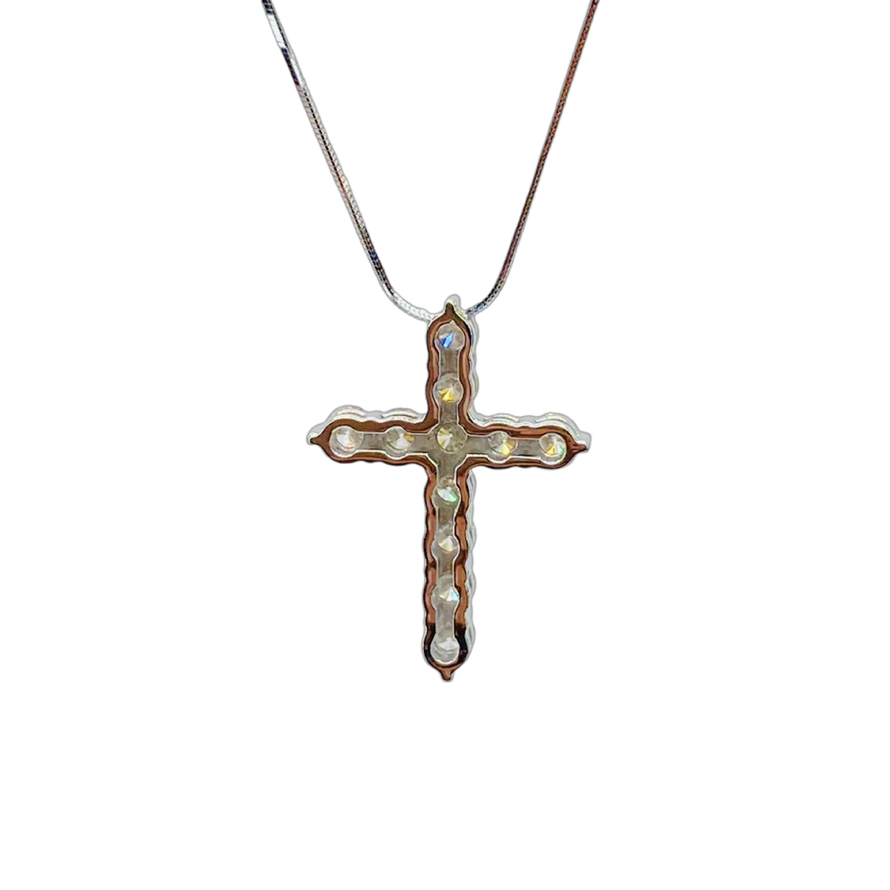 14K White Gold Diamond Cross Pendant 1.45 Carats