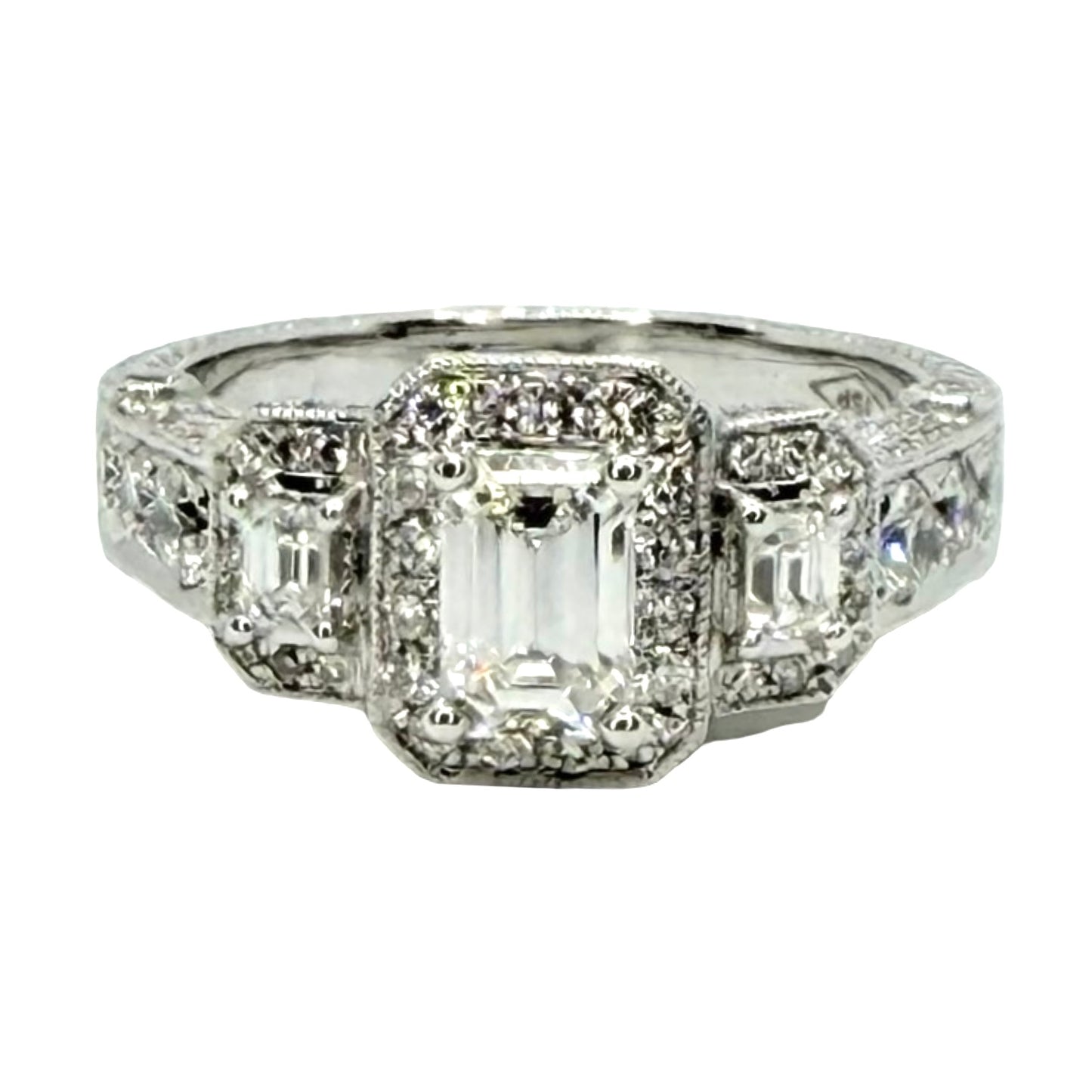 14K White Gold Emerald Cut Diamond Ring 2.00 Carats TW