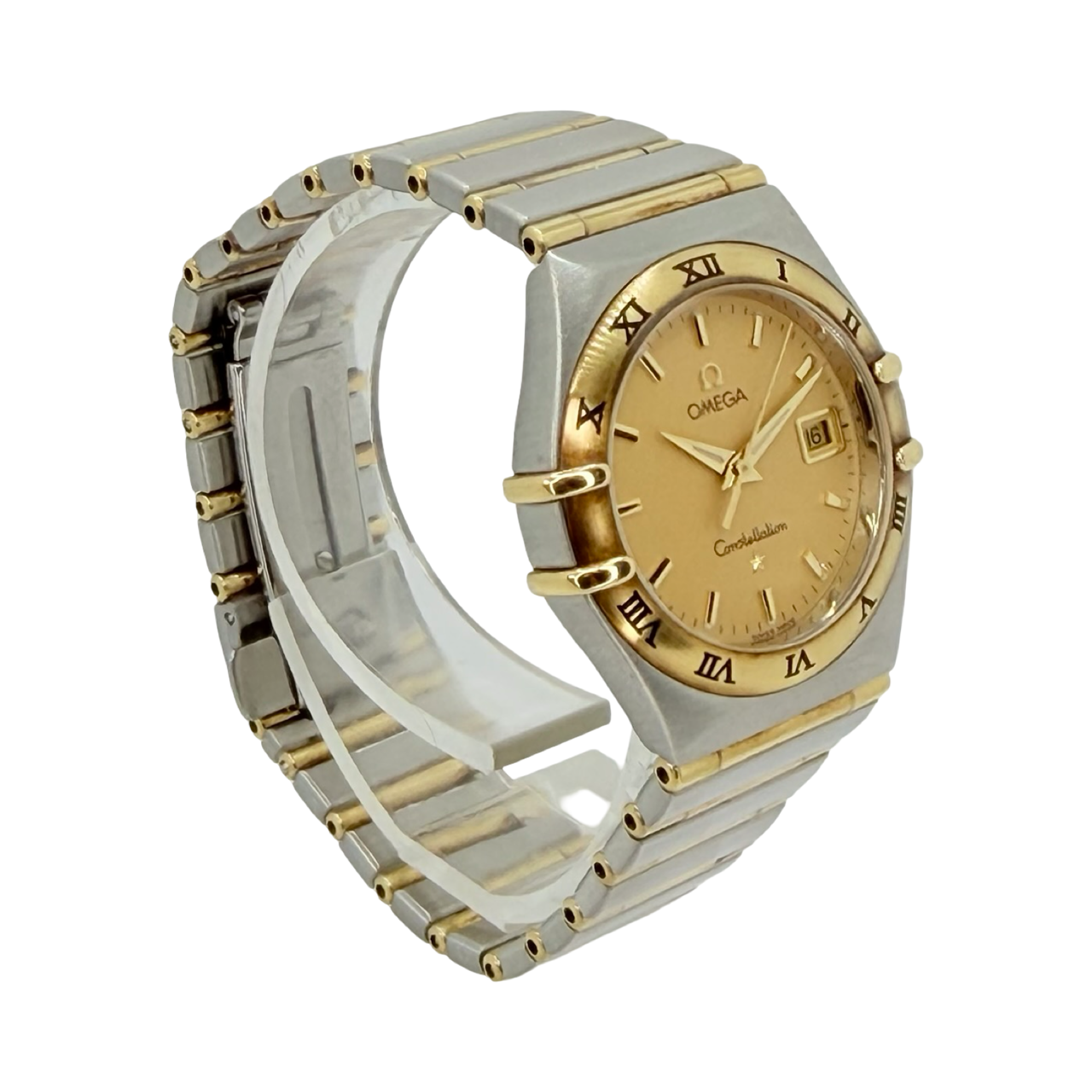 Omega Constellation 18K Gold and Steel 27.5mm Quartz Champagne Guilloché Dial Ref 1282.10.00