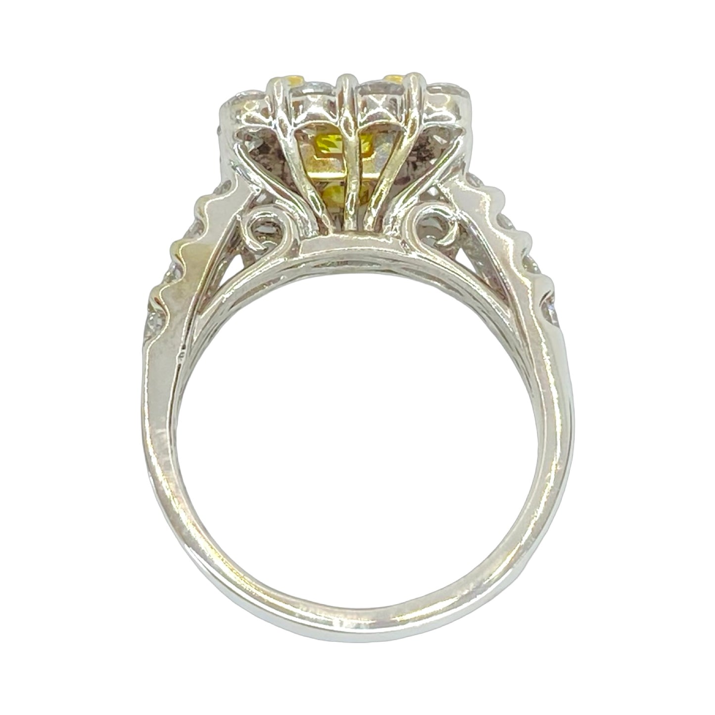 14K White Gold Fancy Yellow Princess Cut Diamond Ring