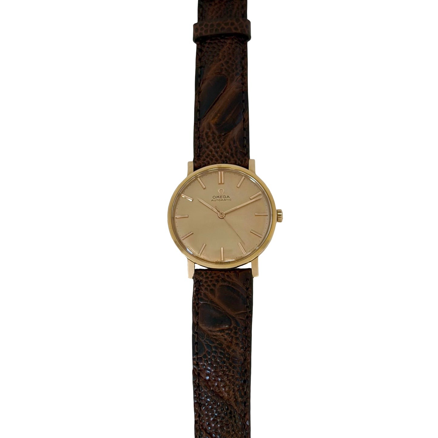 Omega Geneve Automatic 18K Rose Gold Brown Leather Strap 161.009