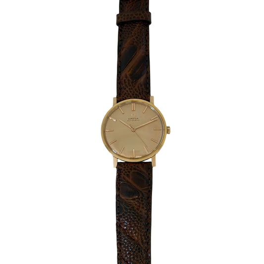 Omega Geneve Automatic 18K Rose Gold Brown Leather Strap 161.009