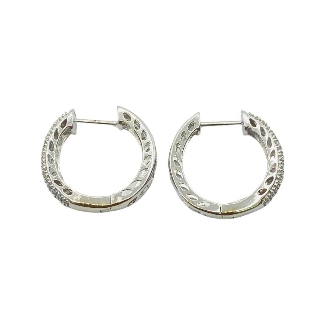 10K White Gold Diamond Hoop Earrings