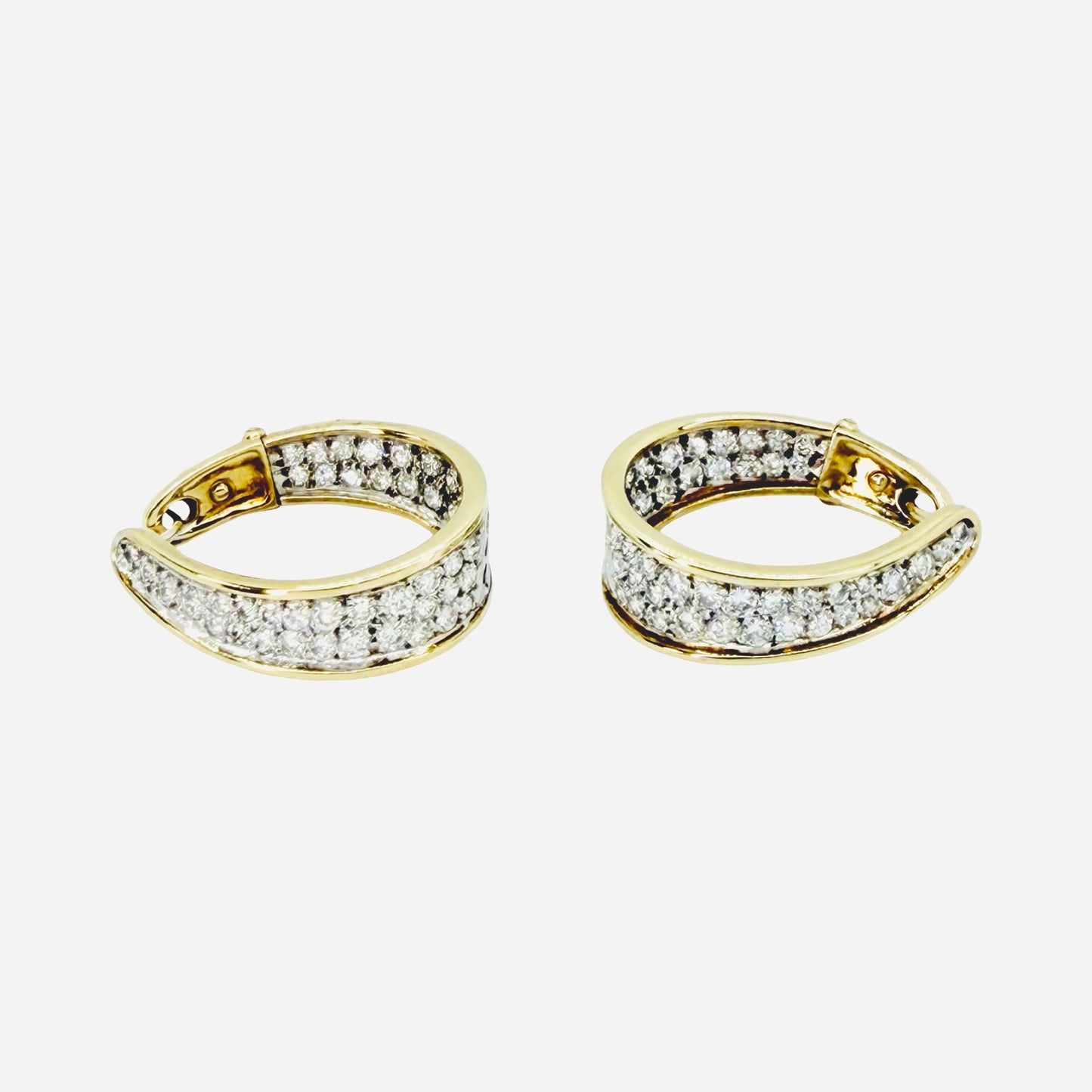 14K Yellow Gold Inside Out Oval Diamond Pavé Hoop Earrings 2.20 Carats