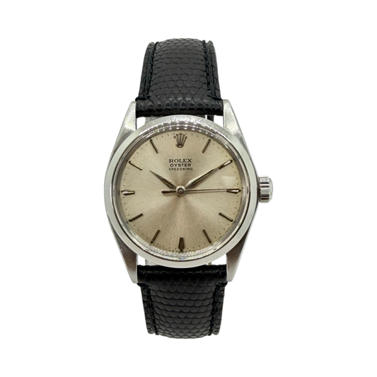 Rolex Oyster Speedking 30mm Silver Sunburt Dial Black Leather Strap Ref. 6430 C.1965