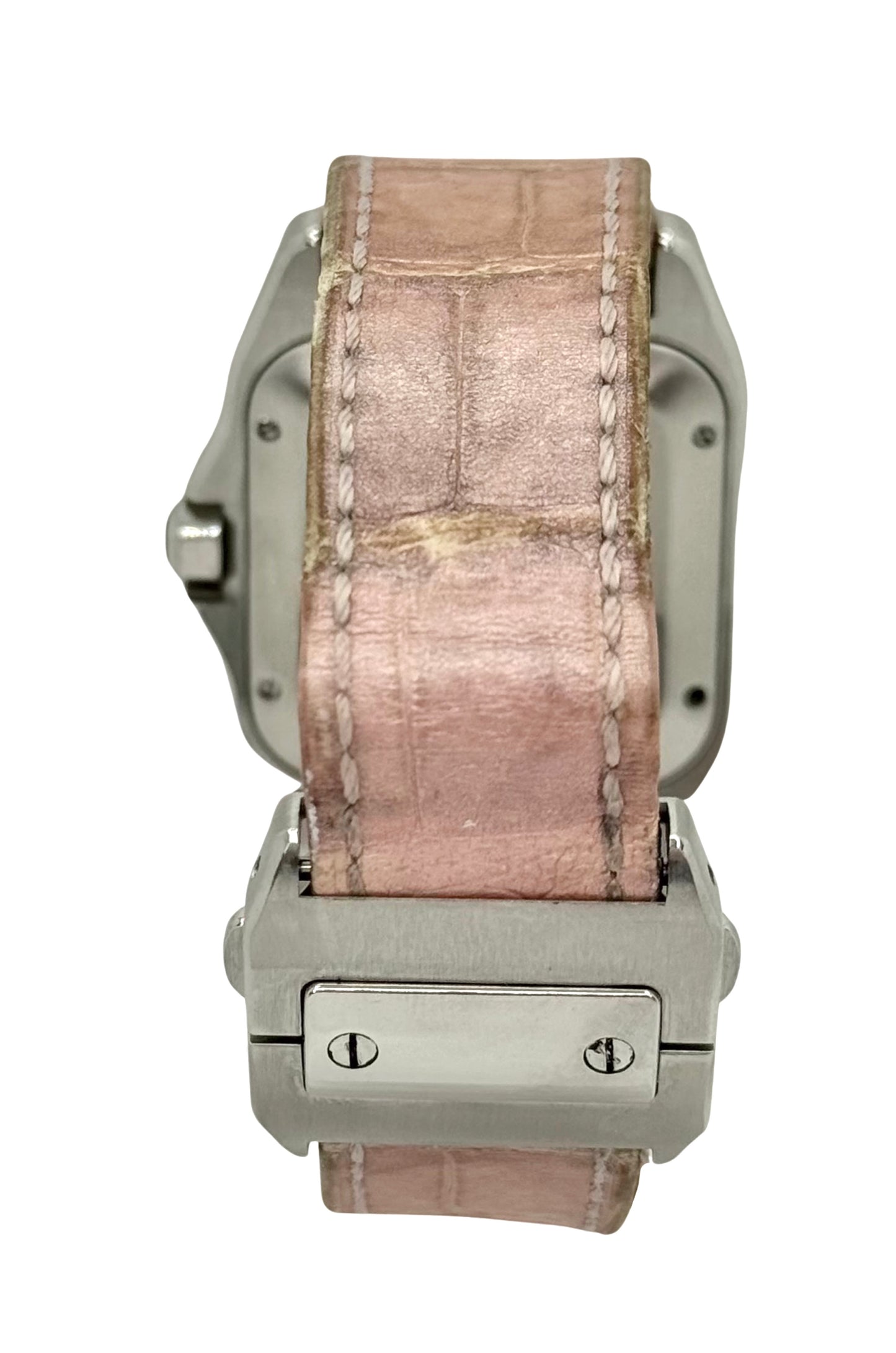 Cartier Santos 100 Automatic Silver Dial Pink Crocodile Strap 2878/ W20126X8