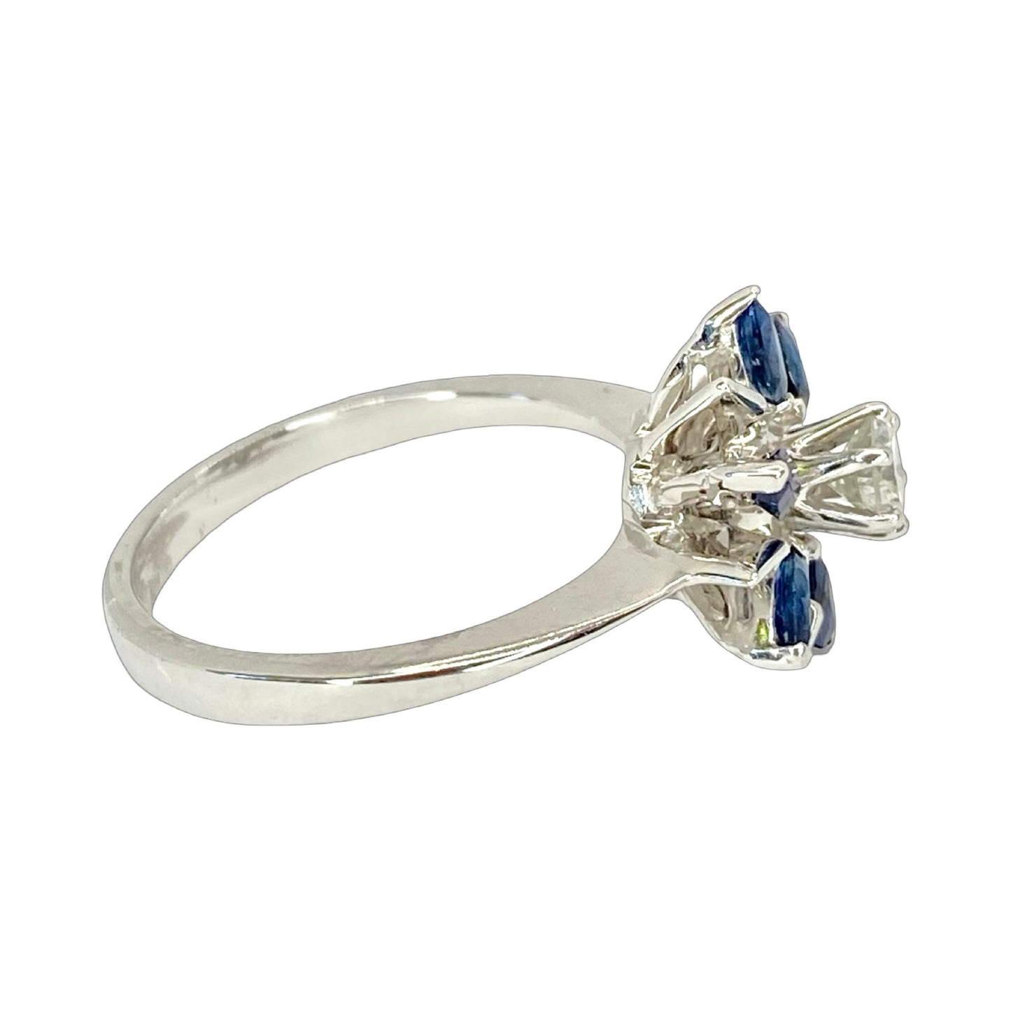 14K White Gold 0.25 Carat Diamond and 0.75 Carat Blue Marquise Sapphire Ring