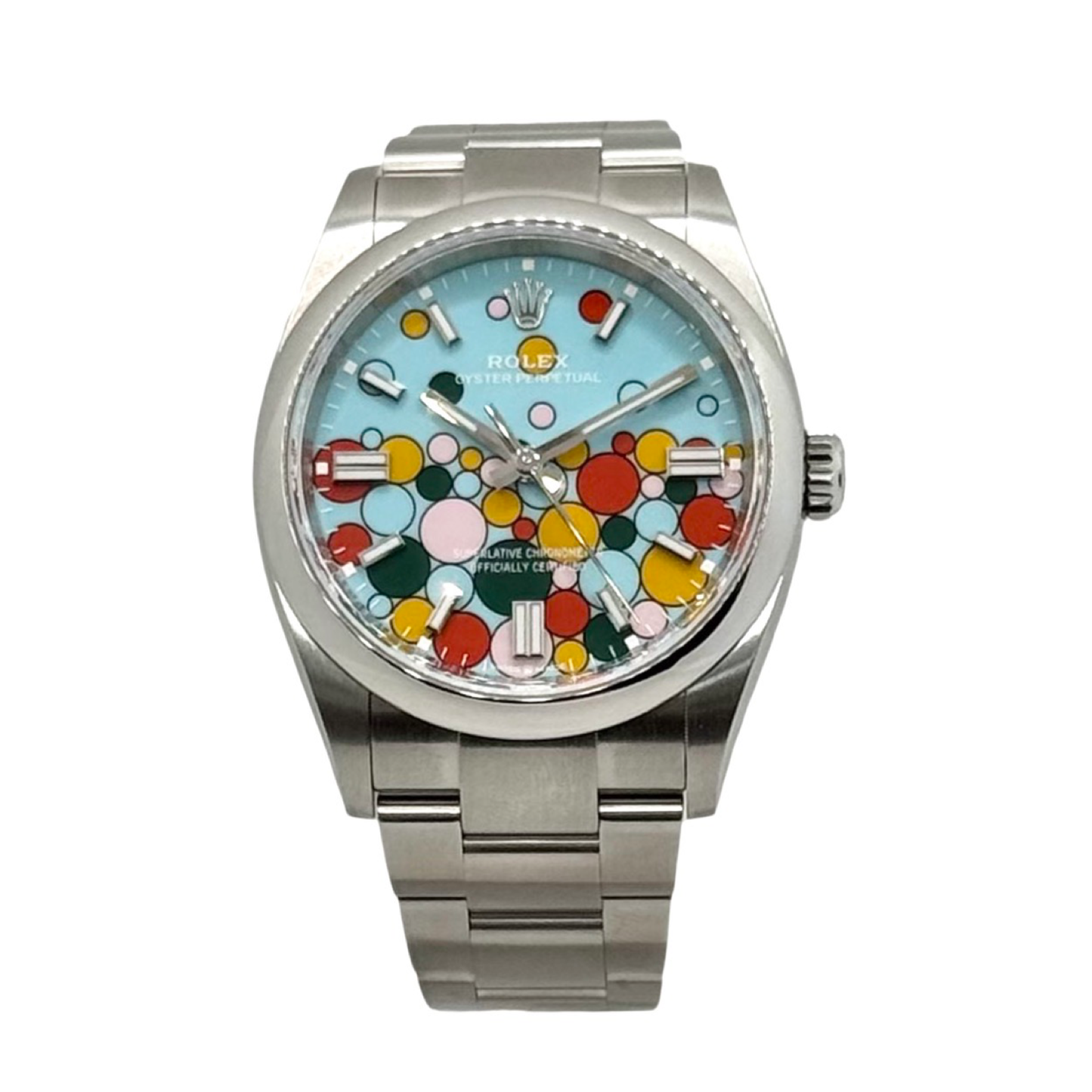 Rolex Oyster Perpetual 36mm Turquoise Blue "Celebration" Motif Dial Oyster Bracelet M126000-0009