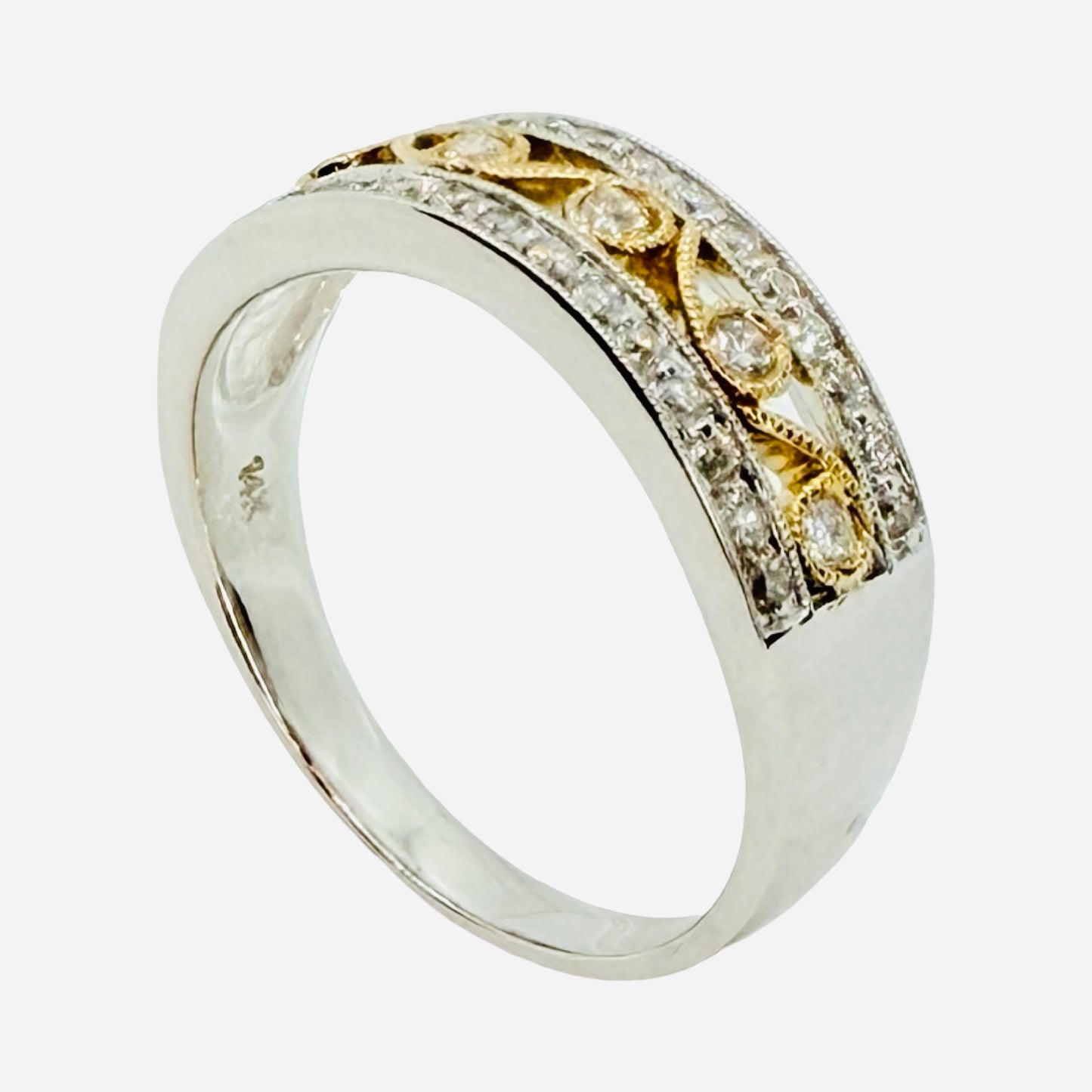 14K White Gold/ Yellow Gold Diamond Band Ring 0.75 Carat