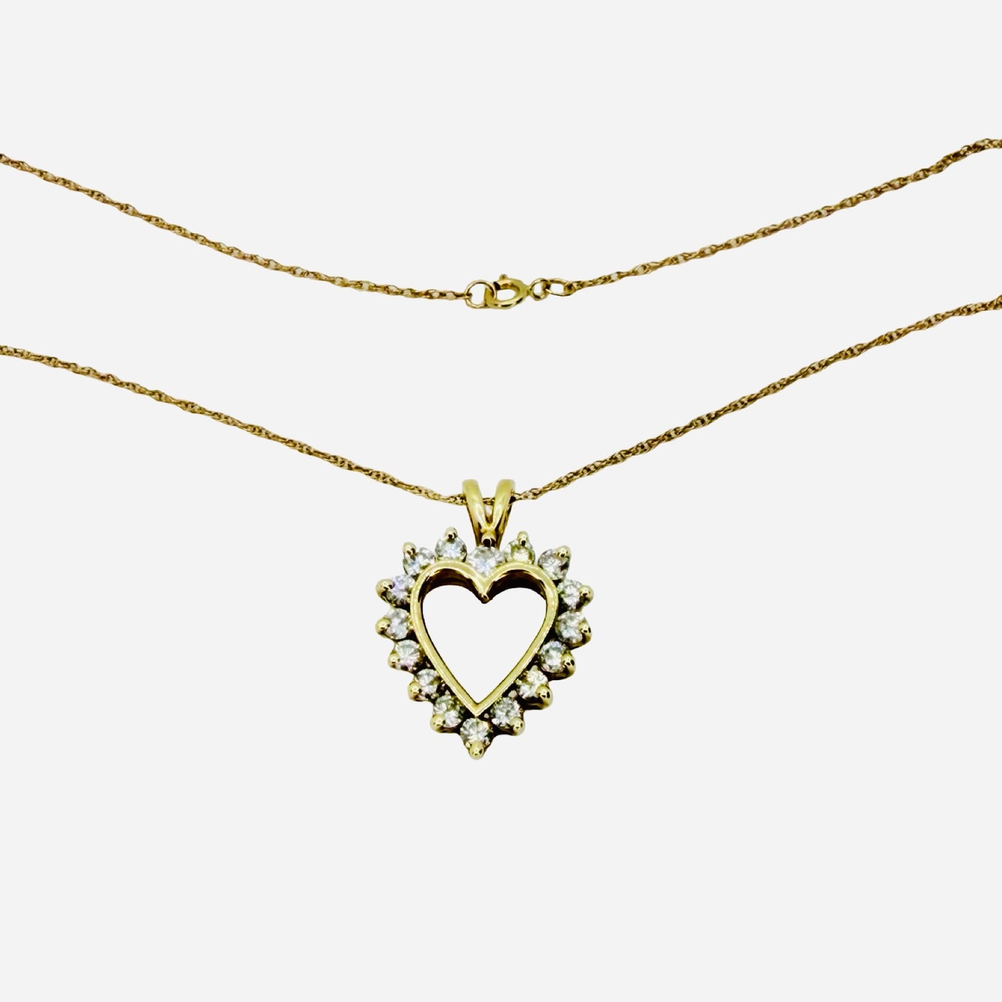 14K Yellow Gold Diamond Open Heart Pendant 0.80 Carat