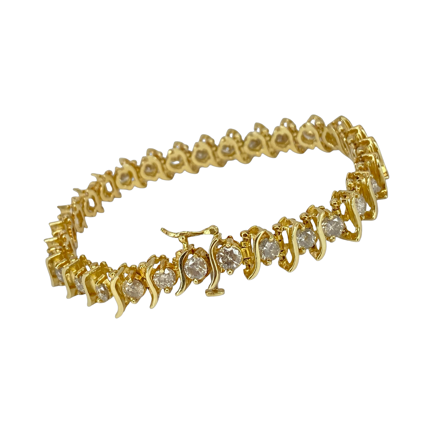Estate Jewelry 10K Yellow Gold 7.00 Carats Diamond  "S" Tennis Bracelet