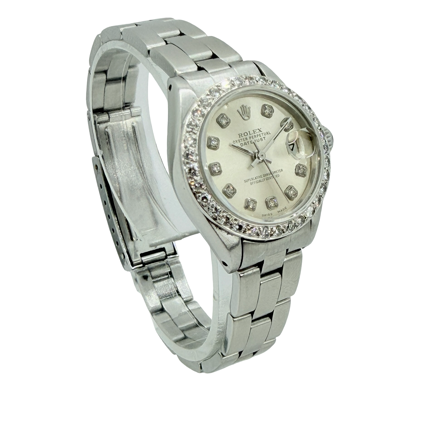Rolex Datejust 26mm Silver Diamond Dial Diamond Bezel Steel Oyster Bracelet Ref.6916 C.1980