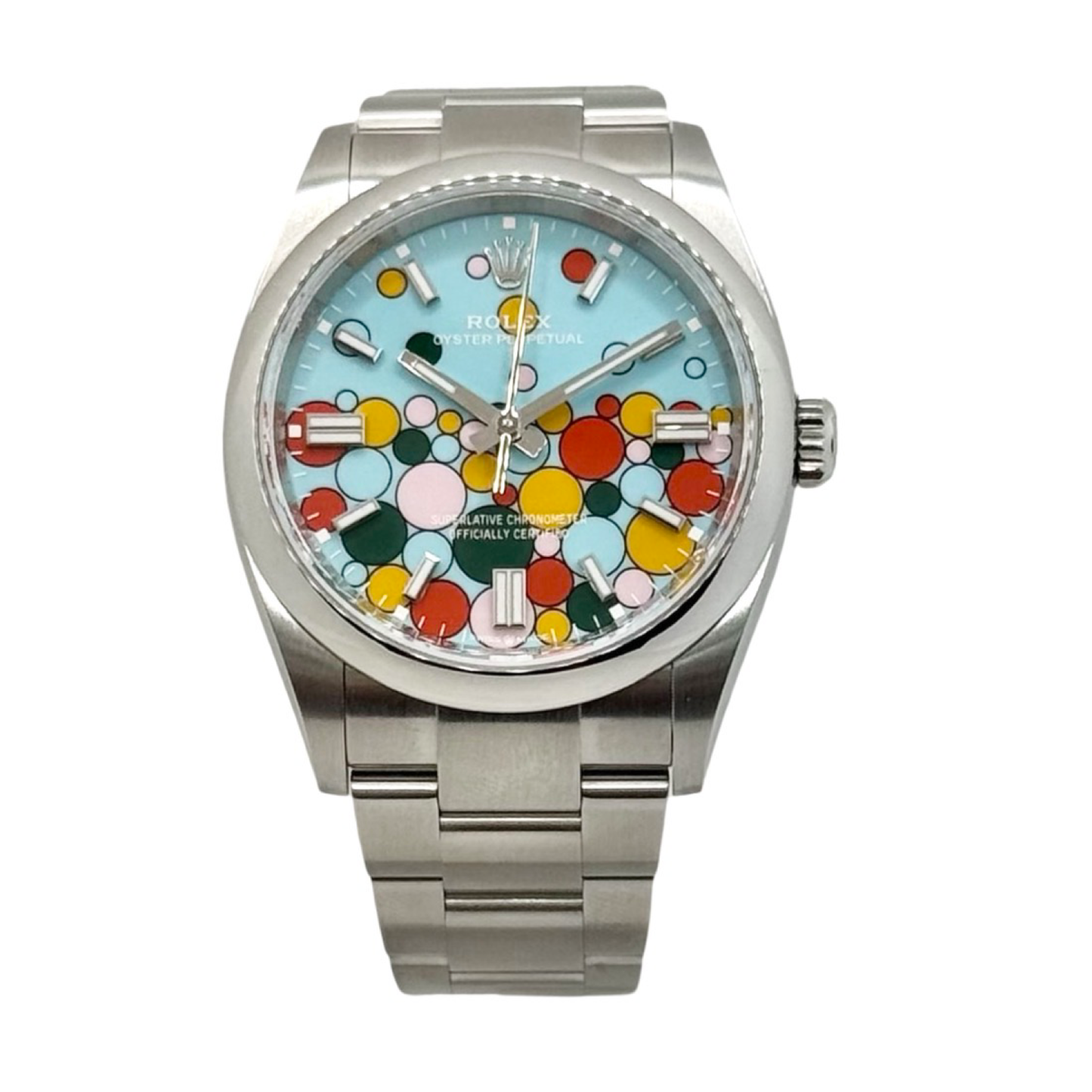 Rolex Oyster Perpetual 36mm Turquoise Blue "Celebration" Motif Dial Oyster Bracelet M126000-0009