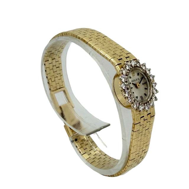 Rolex Vintage Ladies 14K Gold Manual Wind Watch Factory Diamond Bezel Ref 99612