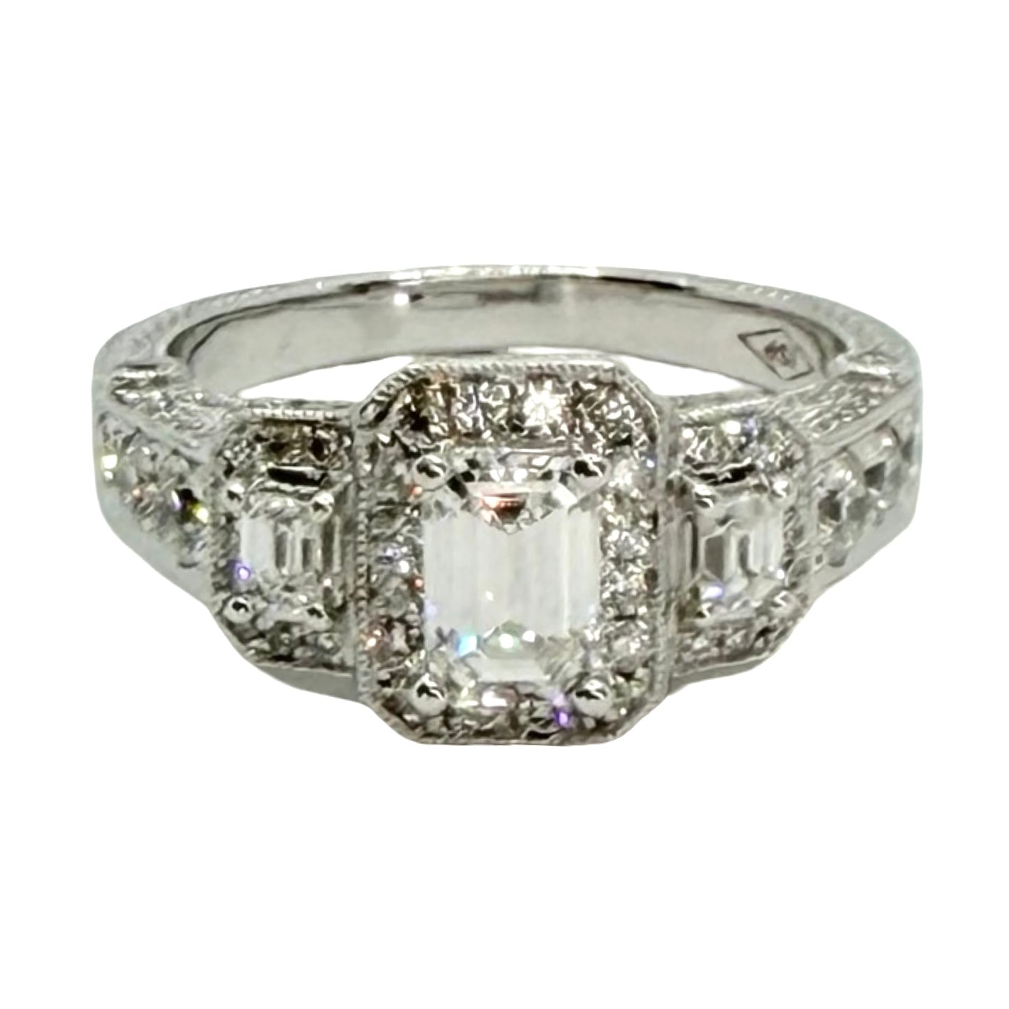 14K White Gold Emerald Cut Diamond Ring 2.00 Carats TW