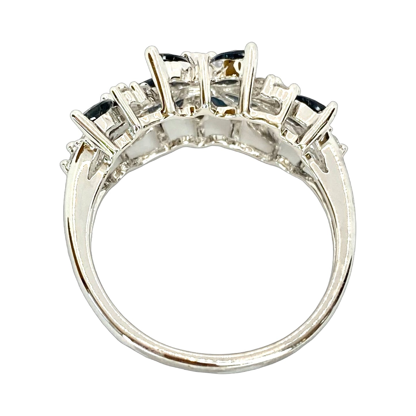 10K White Gold Marquise Blue Sapphires and Diamond Ring