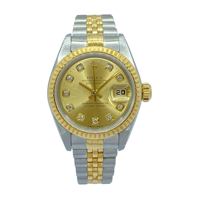 Rolex Oyster Perpetual Datejust 26mm 18K Gold /Steel Champagne Factory Diamond Dial C.1998 Ref. 69173