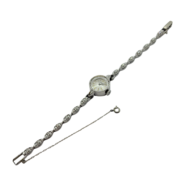 Rolex Vintage Ladies 14K White Gold Cocktail Watch Manual Winding Silver Dial Diamonds on the Bracelet