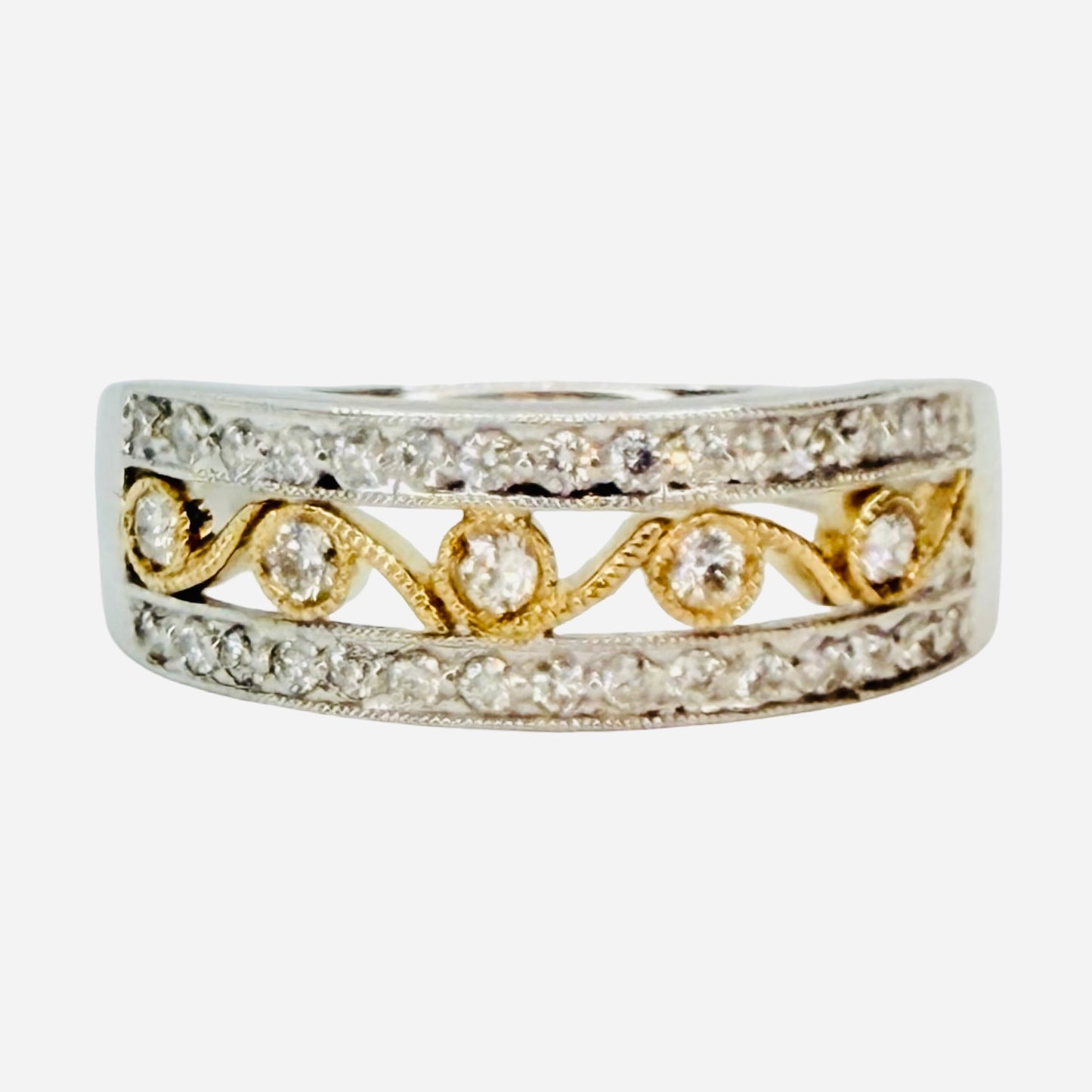 14K White Gold/ Yellow Gold Diamond Band Ring 0.75 Carat