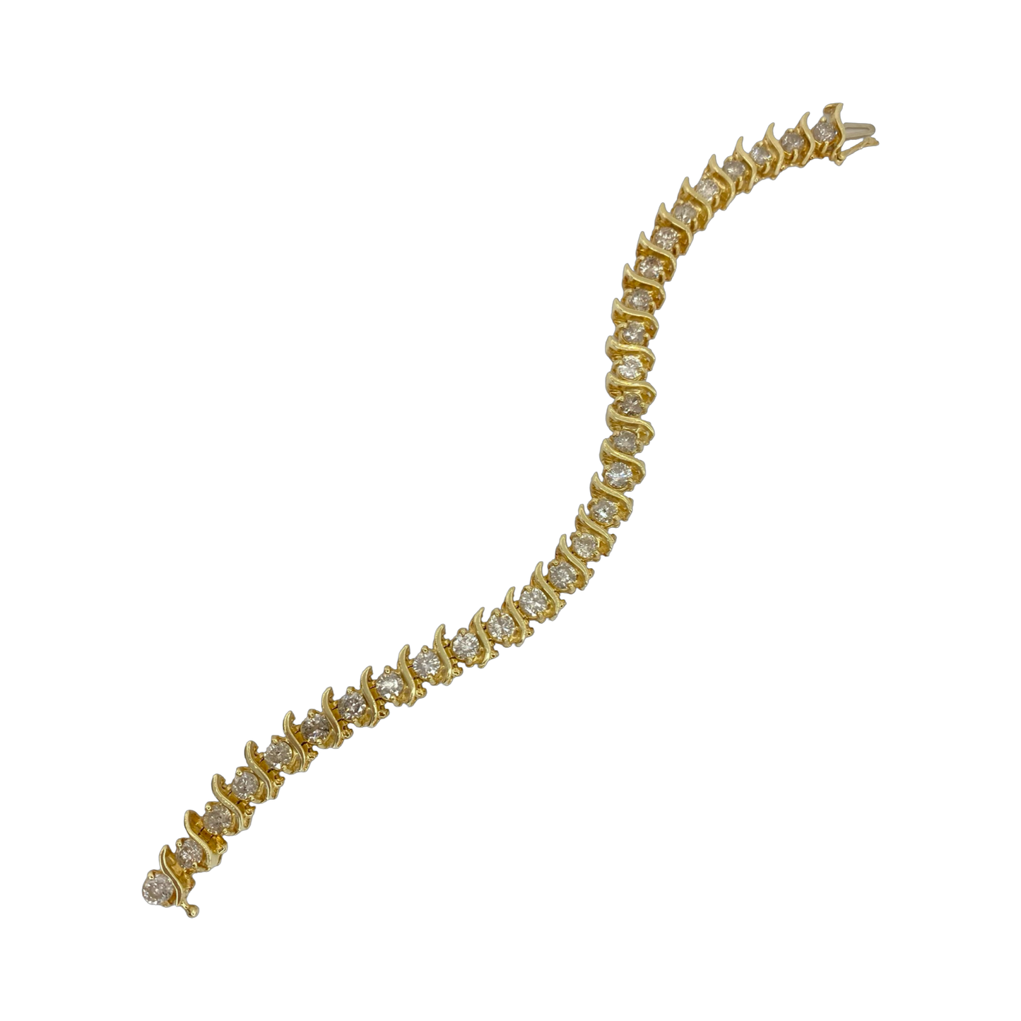 Estate Jewelry 10K Yellow Gold 7.00 Carats Diamond  "S" Tennis Bracelet