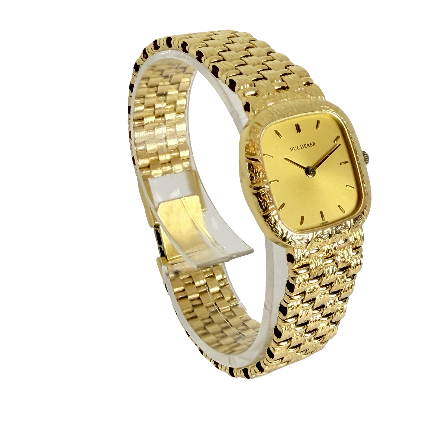 Bucherer Women's Cushion Bark 18K Yellow Gold Quartz with Bark Integrated Bracelet 8325-5