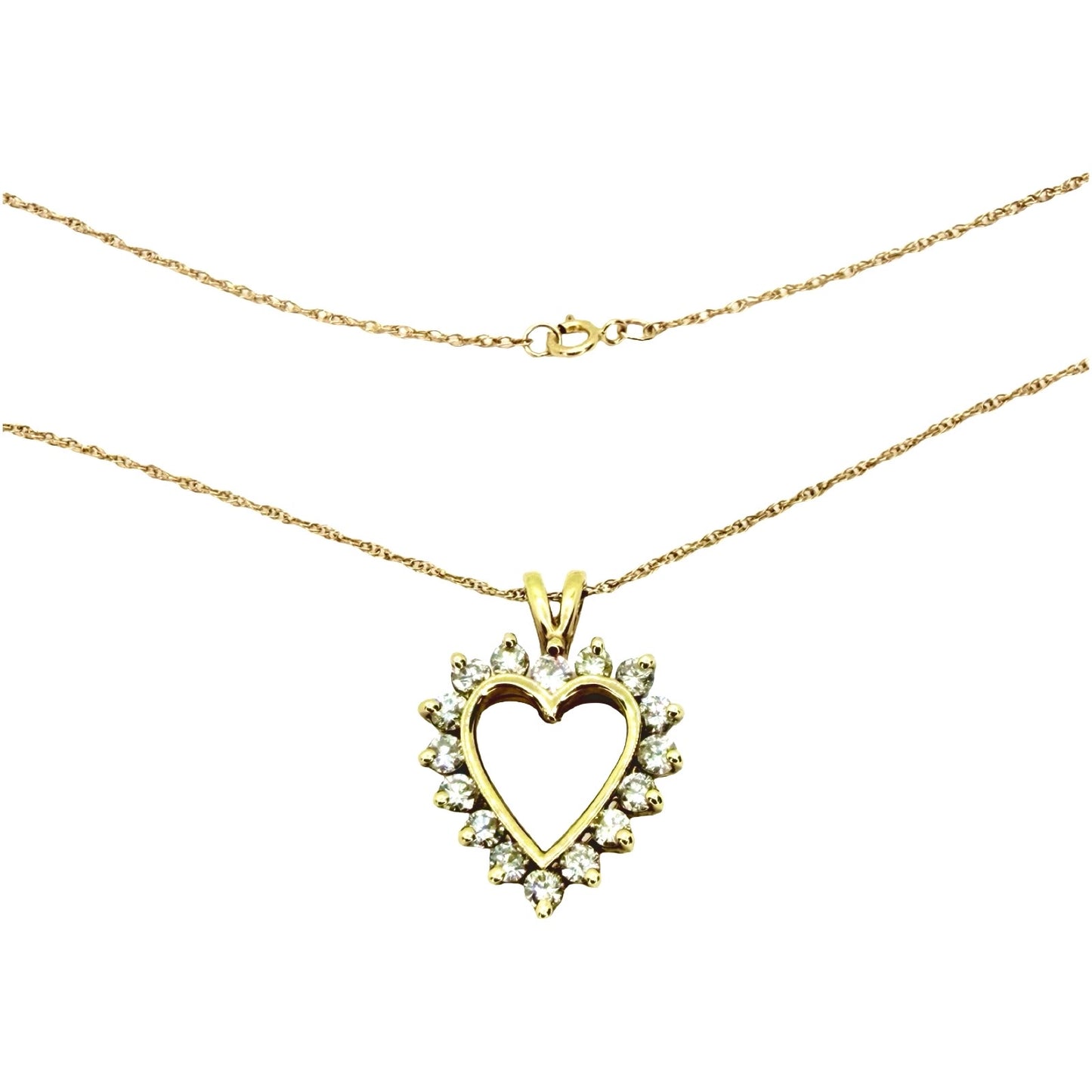 14K Yellow Gold Diamond Open Heart Pendant 0.80 Carat