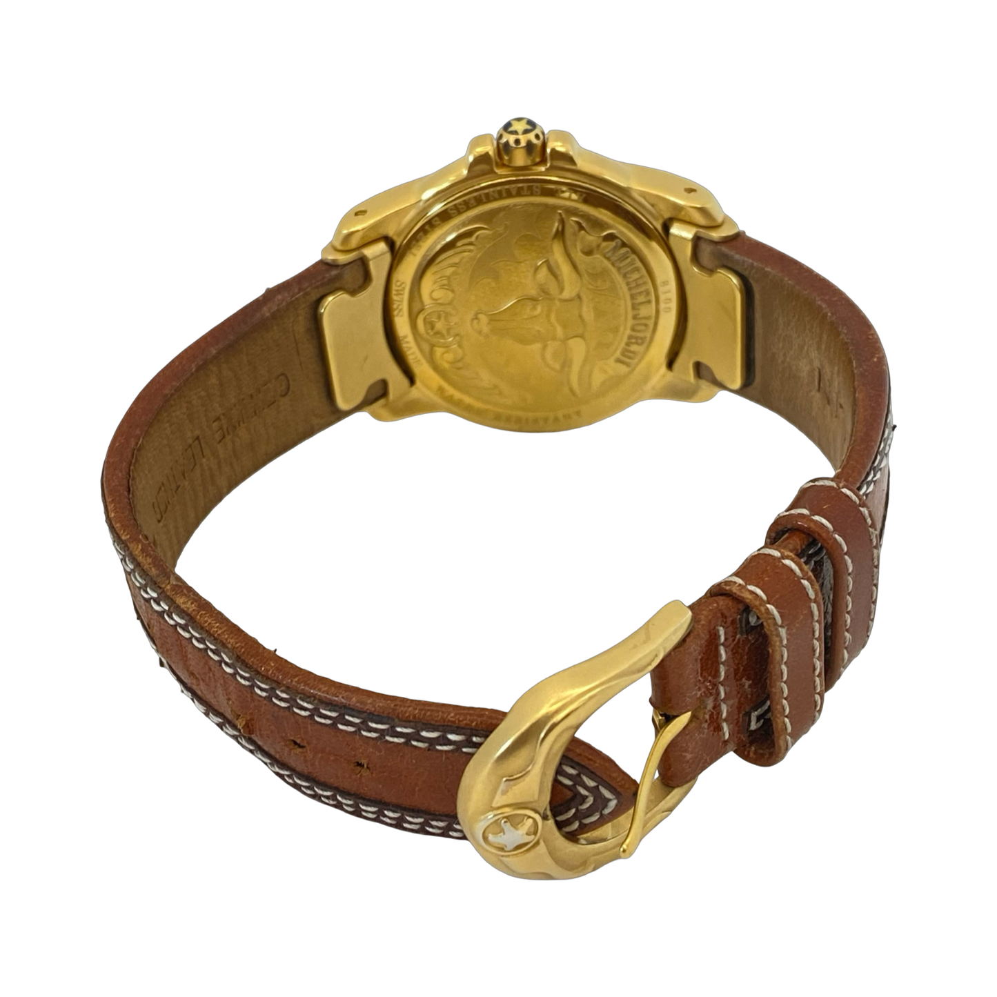 Michel Jordi Spirit of the West Quartz Gold Tone  Brown Leather Strap 8100