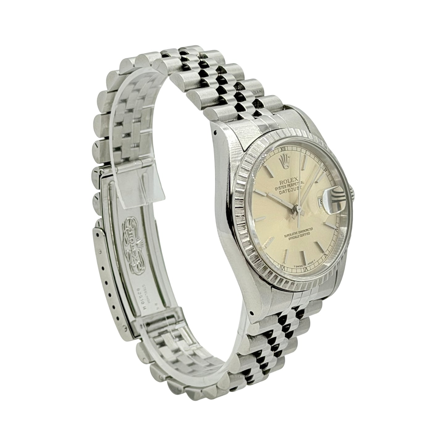 Rolex Datejust 36mm Ivory Sunburst Dial Steel Engine Turned Bezel Jubilee Bracelet 16220
