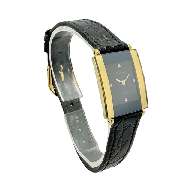 Rado Florence Jubilé Ladies Quartz 18K Gold and Steel Black/Gold Leather Strap 153.3606.2N