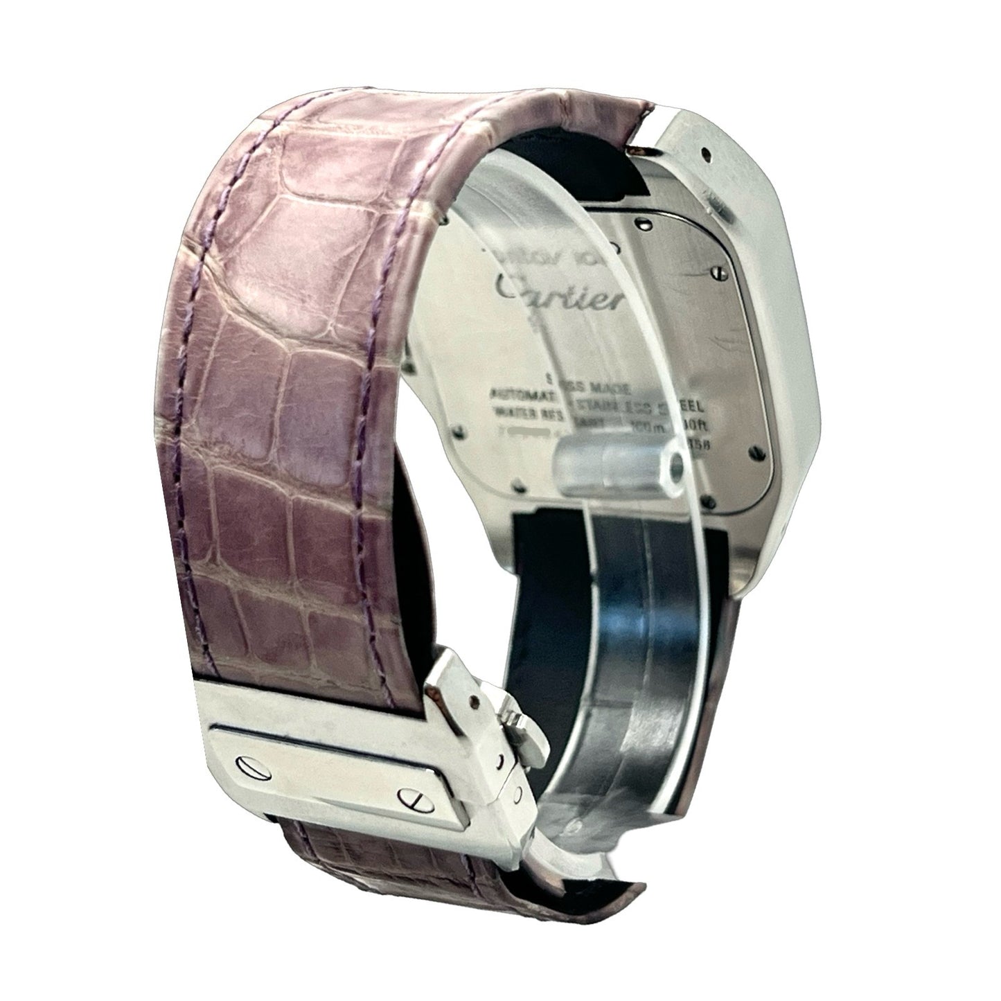 Cartier Santos 100 XL Automatic White Dial Stainless Steel Pink Strap 2656