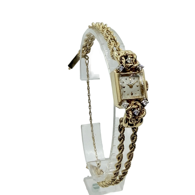 Rolex Ladies 14K Yellow Gold Silver Dial Double Rope Chain Bracelet