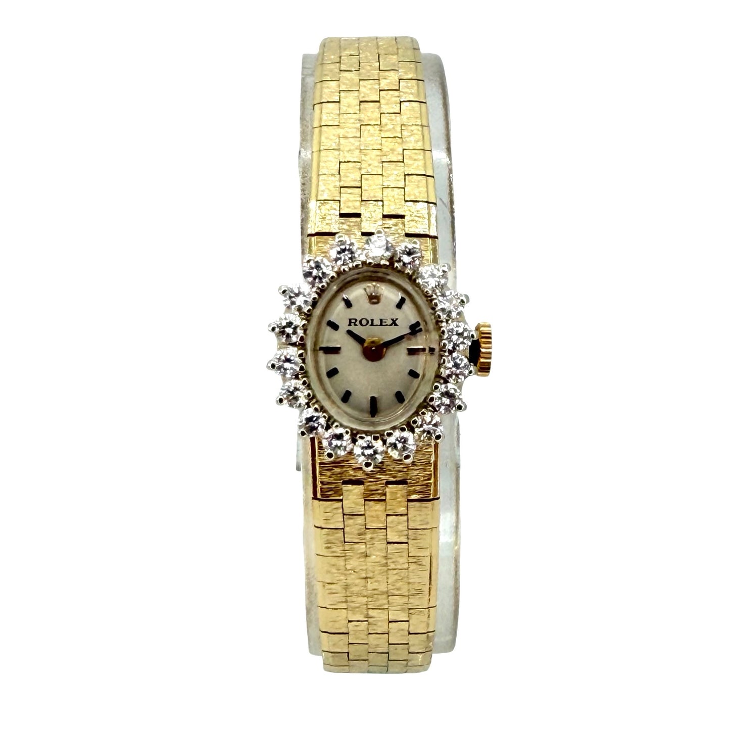 Rolex Vintage Ladies 14K Gold Manual Wind Watch Factory Diamond Bezel Ref 99612