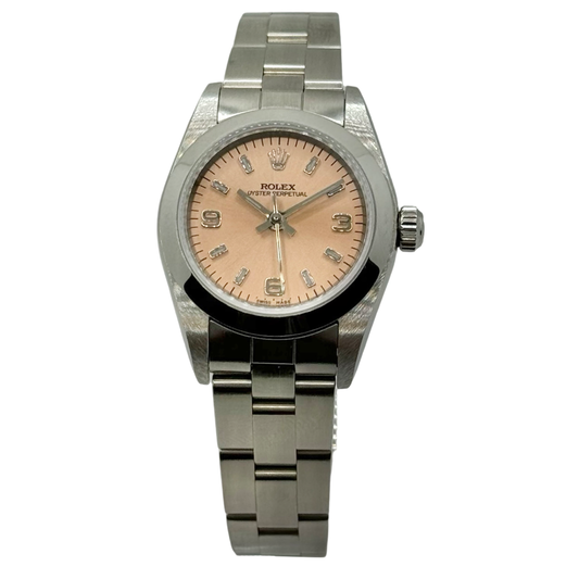 Rolex Womens Oyster Perpetual Pink/Salmon Dial Stainless Steel 76080