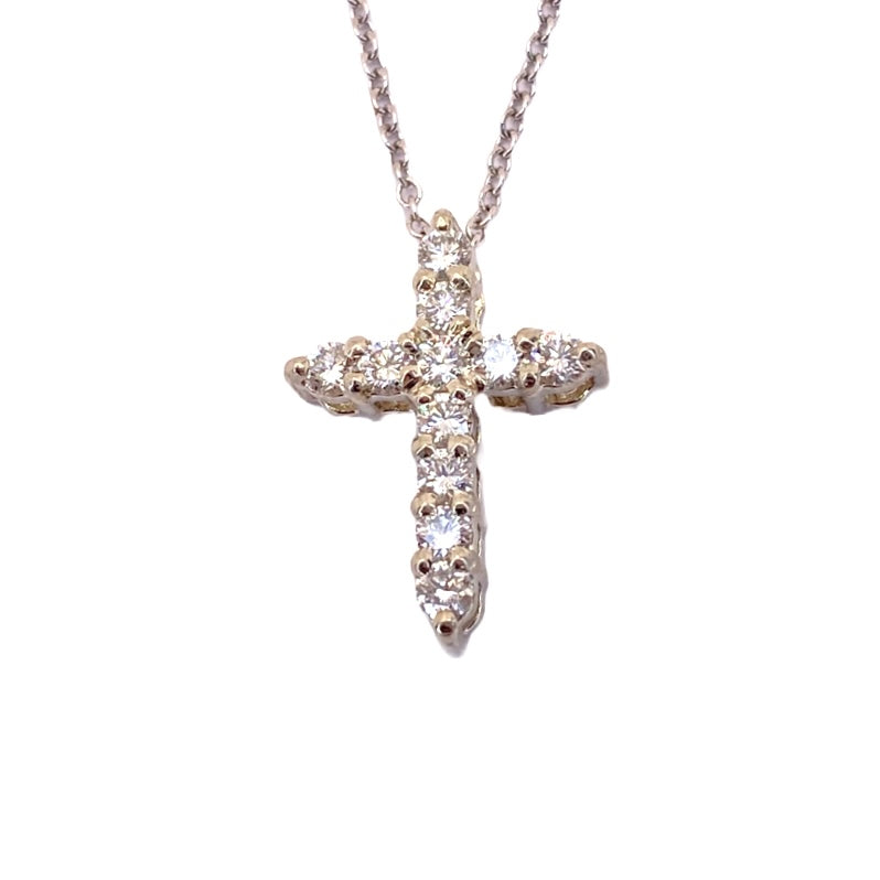 14K White Gold Small Diamond Cross Pendant