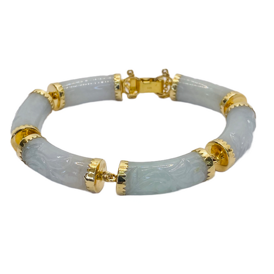 Estate Jewelry 14K Yellow Gold Jade Link Bracelet