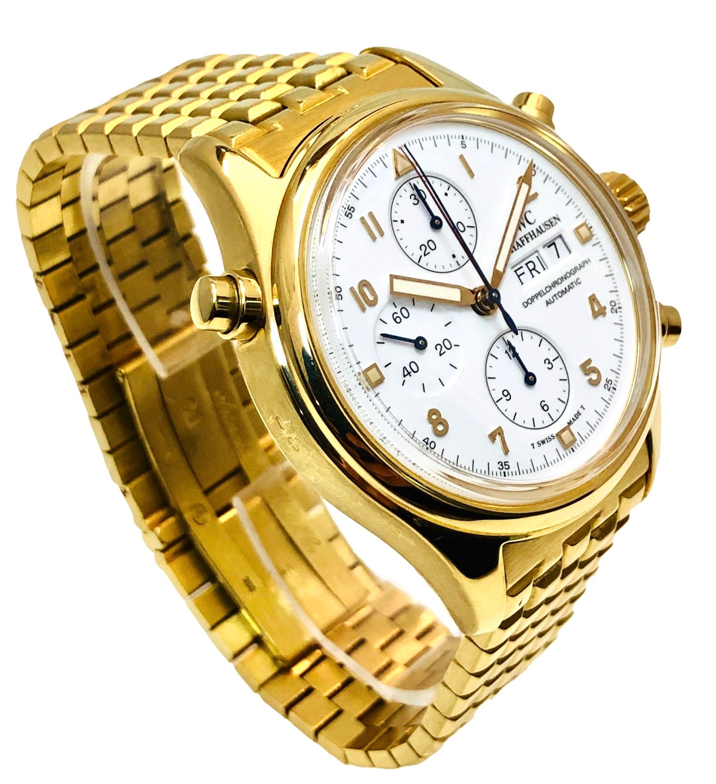 IWC Pilot 18K Yellow Gold Doppelchronograph Split Second Day/Date White Dial IW3713