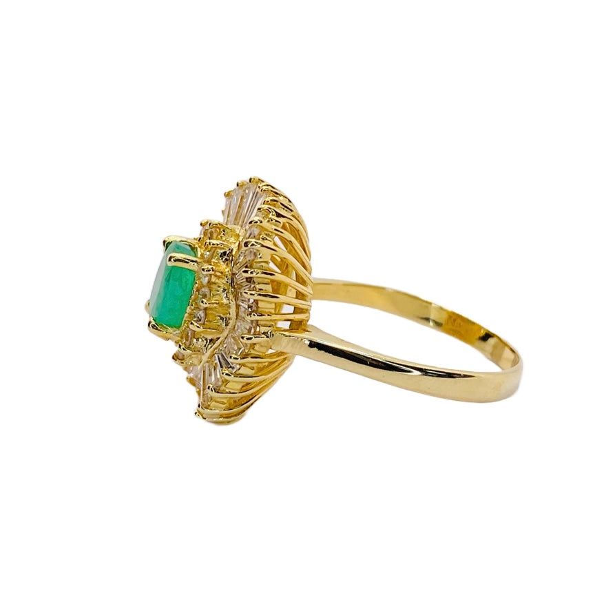 Estate Jewelry 14K Yellow Gold Emerald and Diamond Ring