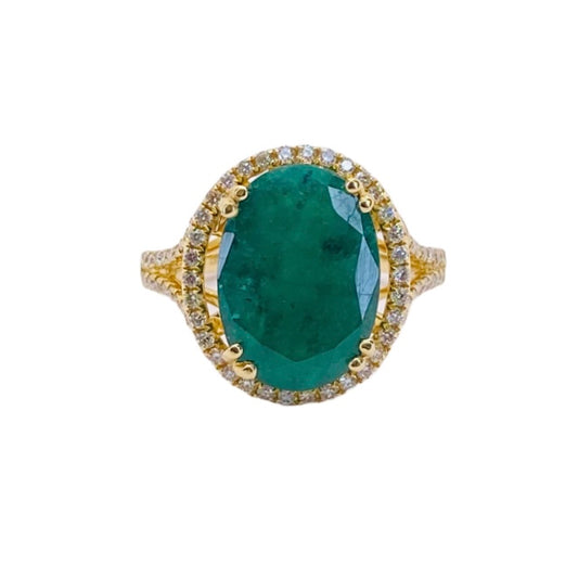 14K Yellow Gold Large Oval Emerald Ring