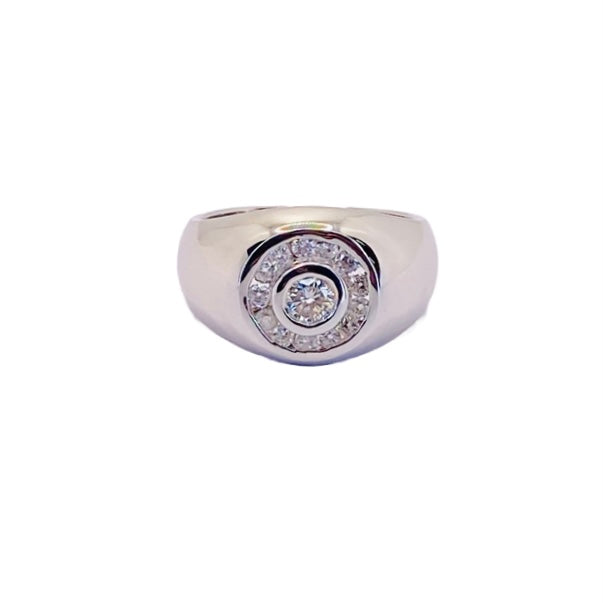 14K White Gold Diamond Mens Ring