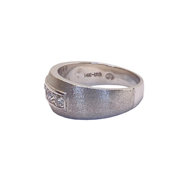 14K White Gold Diamond Mens Ring