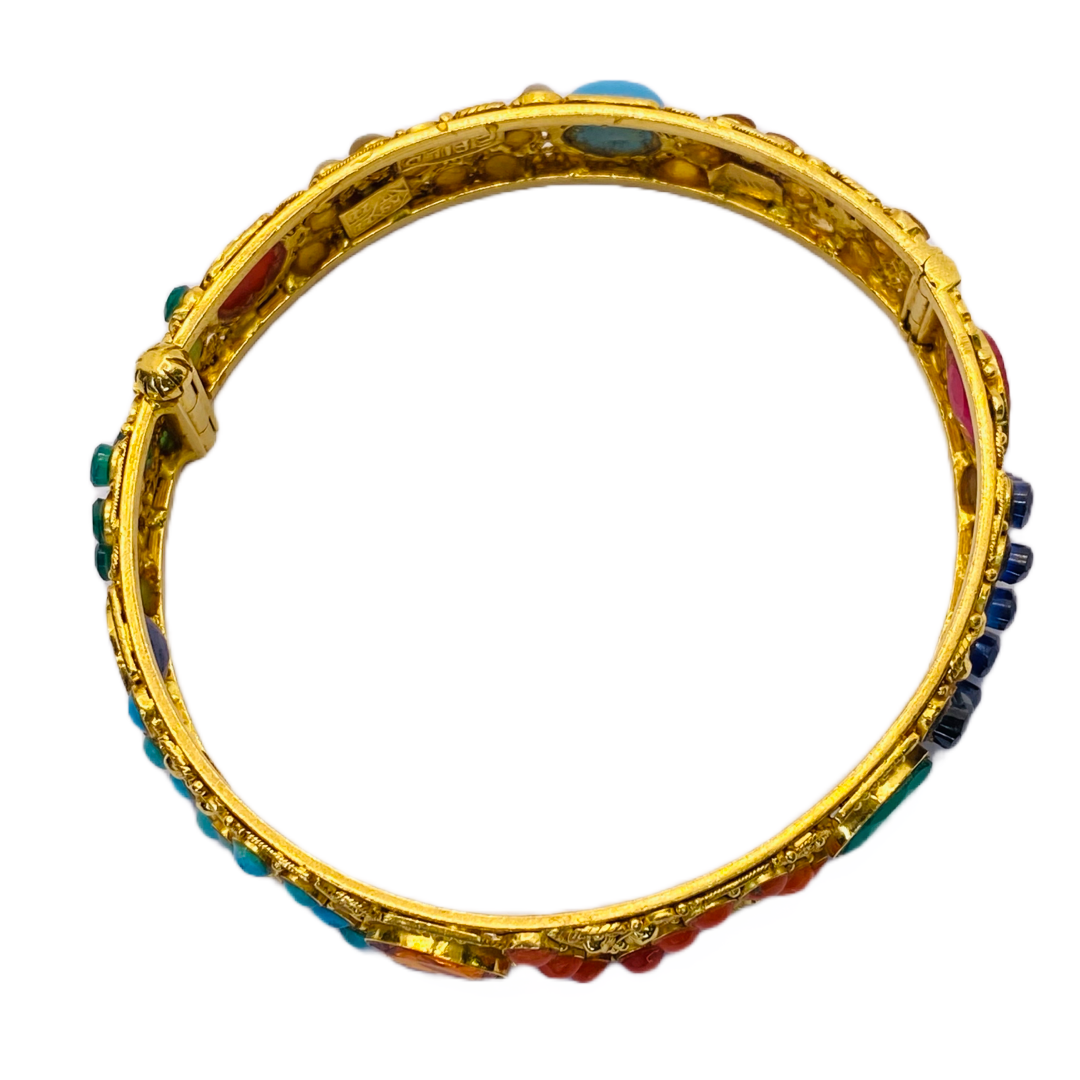 Estate Jewelry 22K Gold Multi Gemstone Bangle Bracelet