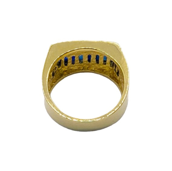 14K Yellow Gold Blue Sapphire Mens Ring