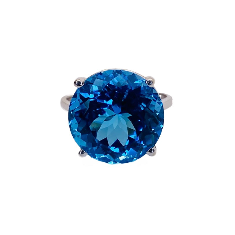 Estate Jewelry 14K White Gold Blue Topaz Ring