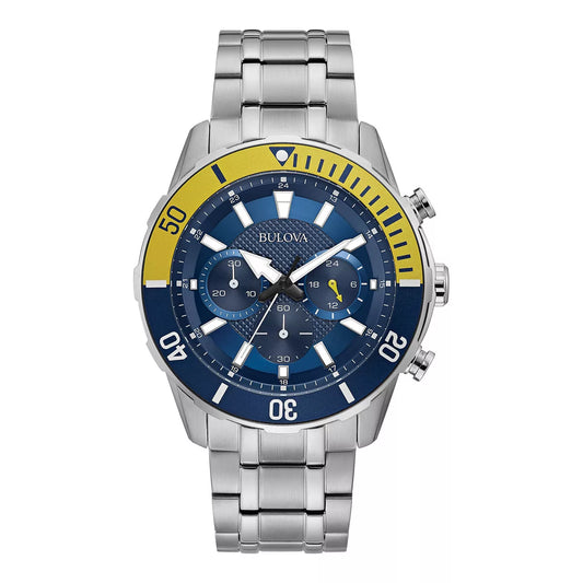 Bulova Mens Stainless Steel Blue Dial Chronograph 98A245