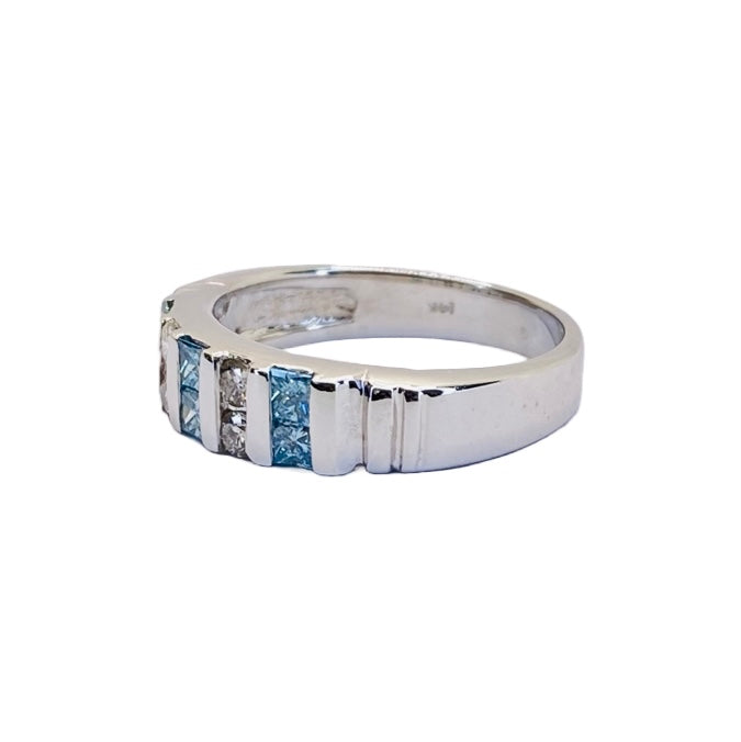 14K White Gold Blue and White Diamond Ring