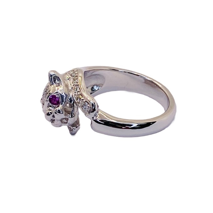 14K White Gold Panther Ring